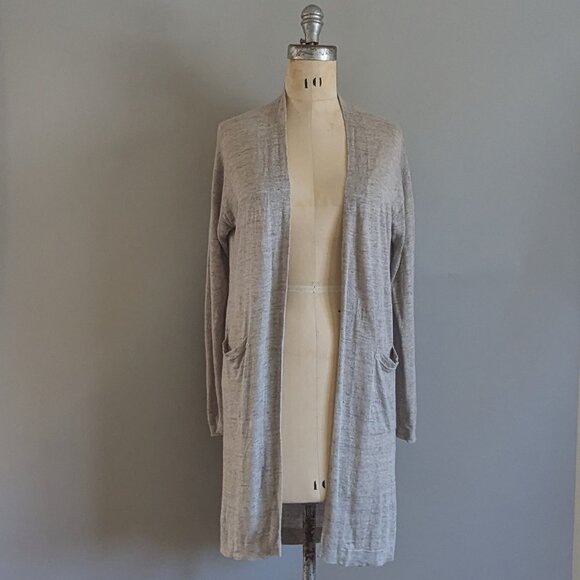 Uniqlo Linen Rayon Long Open Front Cardigan Small Grey Gray - Picture 1 of 7